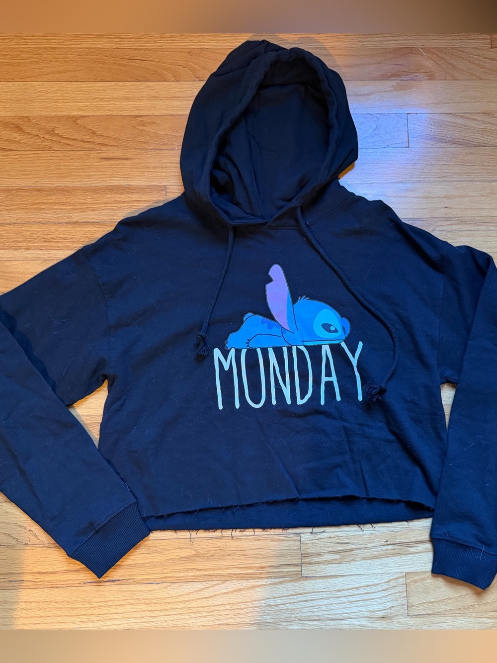 Disney Stitch Monday black cropped hoodie Size M